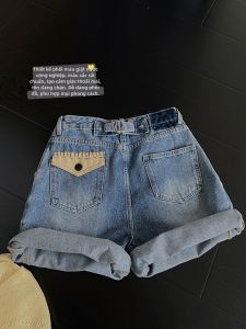 Quần Short Jean Đen Rách Tay May Túi Đối Lập Dây Điều Chỉnh