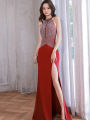 Wine Red Dinner Evening Dress Halter Split Dress Accessible Luxury High-End Temperament Annual Meeting Engagement Wedding Dress. 