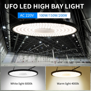 220V Super Bright UFO LED Industrial Lighting Garage Lights 100W 150W 200W High Bay Light IP65 Waterproof for Warehouse Factory