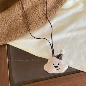 Adorable Plush Bear Hat Adjustable Sweater Chain Fashionable Unique Sweet Personality Leather Rope Necklace Womens Accessory