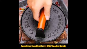 จัดส่งภายใน 2 วัน เหล็กหล่อกลมที่กดเนื้อห้องครัวเครื่องมือกดเนื้อเบอร์เกอร์เนื้อเนื้อแม่พิมพ์อาหารไม่ติดมีด้ามจับไม้ตะแกรงย่างบาร์บีคิวกระทะอุปกรณ์ทำอาหาร