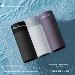 miiow | Mens Ice Silk Briefs Breathable Lightweight Summer Underwear Antibacterial Comfortable Boxer Shorts Four Corners Design MiiOW