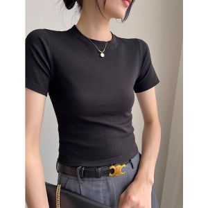 Khaki Color Womens Slim Fit Short Sleeve T-Shirt Summer New Style Base Shirt Design Sensation Inner Wear Top Short Length