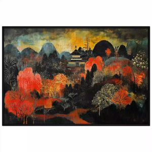 Tranh phong cảnh vẽ chùa thờ cúng. Tranh treo tường dán tường sơn dầu canvas trang trí. CGI-2041