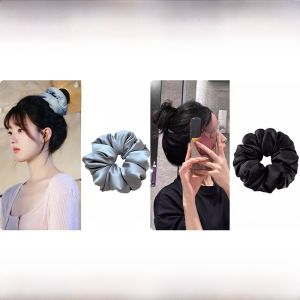 Silk Pillow Sleep Hair Ties Womens Solid Color Satin Large Bow Hair Bands No Damage Hair Elastic Bands Big Size