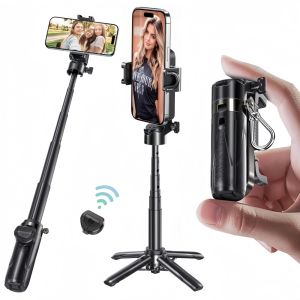 Portable Bluetooth Selfie Stick Tripod with Remote Foldable Phone Holder Stand for iPhone & Smartphones Mini Keychain Design