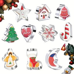 10PC Christmas Cookie Cutter Set-Stainless Steel Biscuit Mould with 10 Shapes for Baking Tools DIY Holiday Cookies for Beginner