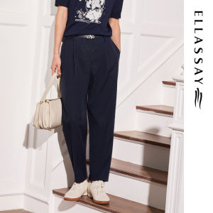 High Waist Pure Cotton Simple Style Straight Leg Casual Pants Womens ELLASSAY Autumn New Arrival EWW363K013