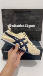 Sepatu 0nitsuka Tiger Slip On Cream Navy Free Paperbag