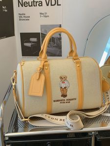 New Canvas Teddy Bear Boston Pillow Shoulder Bag with High Capacity and Elegant Style