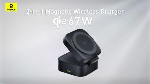 Baseus Picogo Series 2-in-1 Magnetic Wireless Charger Qi2 67W Cosmic Black (รวมสายเคเบิล USB-C to USB-C 100W)