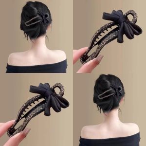 Rhinestone Duckbill Clip Classic Black Bow Convenient Hairpin Versatile Fashion Girls Hairpin Hair Accessories