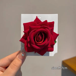 Willa Red Rose Flower Hairpin Headwear Vintage Photo Popular Side Clip Sweet Style Fresh out Fashion Accessories New