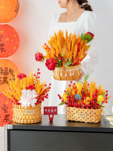New Year Fortune Wheat Spike Dry Flowers Red Fruit Artificial Flowers Home Decorations Modern Style Placement Spaces