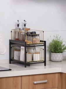 SG Stock 2-Tier Adjustable Kitchen Storage Collapsible Under Sink Organizer Pull Out Slide Out Shelf Removable Tray