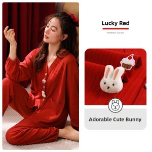 JIALEFEN | Lucky Year Red Pure Cotton Long Sleeve Pajamas
