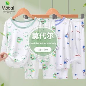 Boys Summer Lightweight Long Sleeve Sleepwear Set Girls Modal Sleep Pants Loose Comfortable Home Clothes for Children