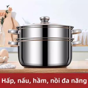 DIHUANTUO | Nồi Hấp Điện Đa Tầng Inox 2 Tầng Có Lớp Phủ