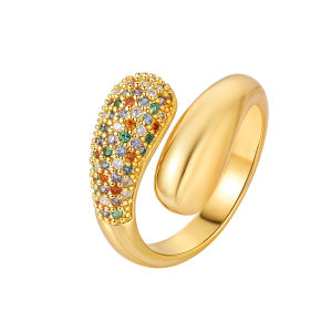 Elegant Simple Colorful Zircon Smooth Waterdrop Ring for Women Open Style Fashionable Versatile Index Finger Ring