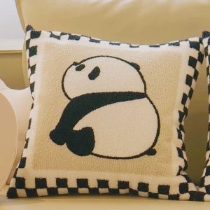 Cotton Panda Patterned Couch Pillow Covers Modern Simple Style Living Room Decor Black And White Backrest Cushion Covers