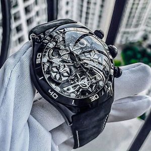 Men Spherical Glass Mechanical Watch Date Year Weekday Display Stainless Steel Case Luminous 50M Water Resistant 43MM Large Dial