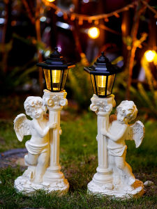 Large Resin Solar Angel Figurine Outdoor Courtyard Garden Decorative Landscape Standing Lamp Religious Style Hand Carved Lighting