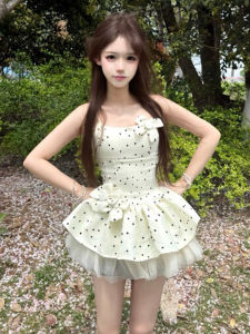 CHANGTONG | Polka Dot Waist Accentuation Short Dress for Petite