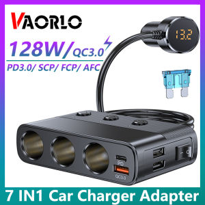 Vaorlo 7 trong 1 bộ sạc xe hơi 3 Splitter 3 USB với pd30w/QC 3.0 sạc (1m cáp) 128W 12V/24V chuyển đổi độc lập DC Outlet xe sạc cho mọi loại xe thiết bị