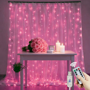 Wedding Party Garland Fairy Lights Pink 8 Mode USB Powered LED Curtain Light String Party Valentines Day Holiday Decoration