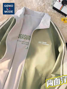 เสื้อแจ็คเก็ตยูนิเซ็กซ์ Genio Lamode ทรงหลวม 2 ด้าน ฤดูใบไม้ผลิและฤดูใบไม้ร่วง ผ้าโพลีเอสเตอร์ ปกโปโล กระเป๋าซิป ปกโปโล