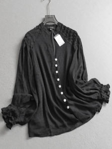 Slimming Pure Color Loose Fit V-Neck Long Sleeve Chiffon Casual Shirt Commute Style Polyester Fiber Folded Design Womens Top