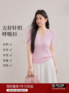 Large Size Simple Fitting V-neck Knit T-shirt