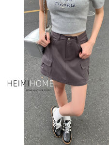 Deep Grey Workwear Skirt High Waist A-Line Mini Skirt Womens Casual Summer Short Skirt with Pockets Slimming Flared Skirt