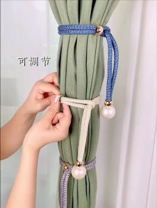 G&D 1pc Big Pearl Curtain Tie holder Colorful Braided Tie With Pearl