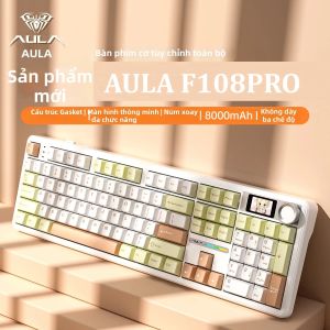 AULA | Bàn phím cơ tùy chỉnh không dây Bluetooth ba chế độ F108PRO chuyên dụng cho chơi game và sử dụng văn phòng.