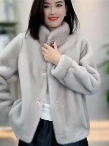 High-End Gold Mink Velvet Eco-Friendly Fur Womens Loose Fur And Leather Integrated Thickened Mom Otter Fur Short Coat Winter Outerwear
