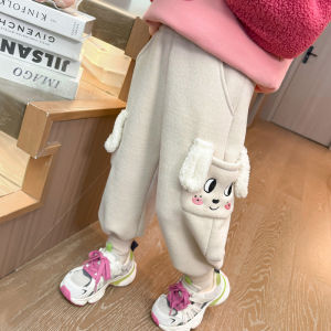 Thickened Fleece Girls Pants Autumn Winter Style High Waist Straight Leg Cartoon Patterned Trousers for Kids Baby Girls