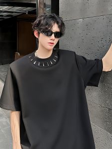 Áo Thun Nam Tay Ngắn Mùa Hè 2025 Thiết Kế Cứng Cáp Cổ Tròn Tay Lửng Áo Thun Polyester Thường Ngày Thoáng Khí Thoải Mái