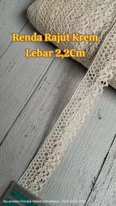 (Per 5 Meter) RDR211 Renda Rajut Krem Motif Cantik Lebar 22Cm