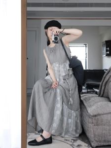 Retro Vacation Style Womens Summer Texture Asymmetrical Sleeveless Top And Half Skirt Two-Piece Set Fashionable Polyester Blend round Neck