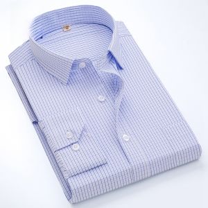 ROMON | Lormen Mens Long Sleeve Shirt Spring Summer Iron Free Stripe Business Formal Short Sleeve Workwear Jacket Standard Fit Fashion Urban