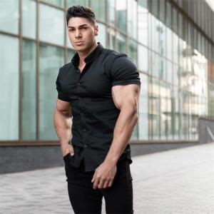 Muscle Showing Elastic Fitness Shirt Slim Fit Easy Care