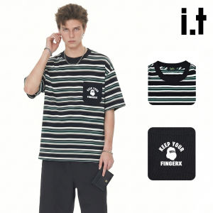 FINGERCROXX | Retro Stripe Patch Pocket Drop Shoulder T-Shirt