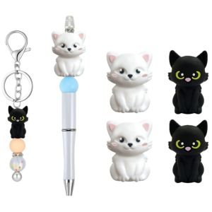 5Pcs Silicone Focal Theme 3D Cat Kitten Character Beads For Jewelry Making DIY Creative Special Beaded Pens Decors Keychain