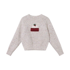 NIHAOKANONG | Áo Sweater Len Dệt Mỏng Đính Bông Form Rộng Cổ Tròn