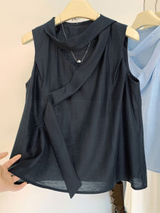 AMILUCK | Trendy Irregular Silk Vest Womens Sleeveless Draped Top Cool Feeling Autumn Fashion Design Sweet Style Hollow Out Backless