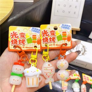 Color Changing UV Light Keychain Pendant Sausage Beer Barbecue Backpack Decoration Student Bookbag Hanging Ornaments Set