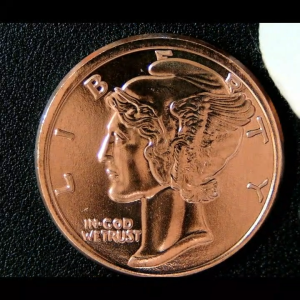 1 AVDP Oz Mercury Dime Design .999 Fine Copper Round Coin HM USA 1 Oz Copper Round Coin COPPERMAN