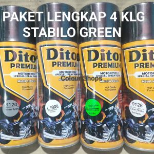Pilok Cat Diton Premium Paket Lengkap 4 Kaleng Fluorescent Green Hijau Stabilo F9012 9012 Primer Grey 9120 Fluorescent 9000 Clear Gloss 9128 400cc Pilox Paketan Cat Semprot Special Spray Paint