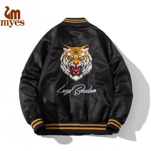M-Yes Tiger Year Mens Baseball Jacket Spring Autumn Long Sleeve Anti-Wind Zipper Closure Loose Fit Youth Fashion Outerwear